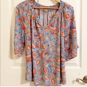 DEMOCRACY V-NECK PAISLEY 3/4 SLEEVE TOP